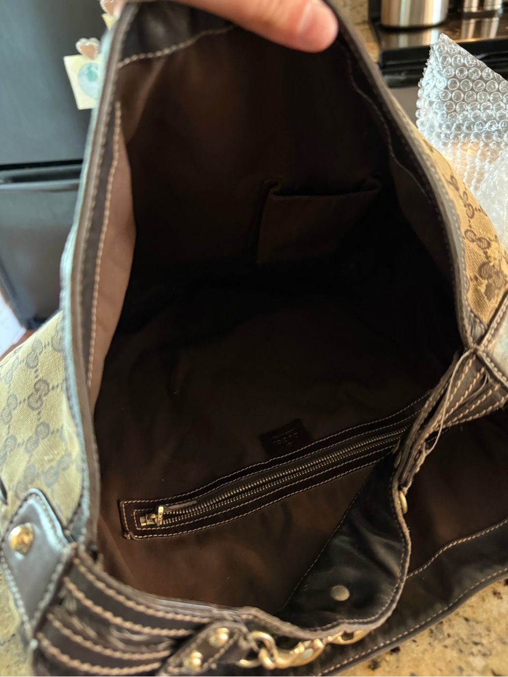 Gucci Tan and Brown GG Canvas Hobo Bag - Picture 6 of 8